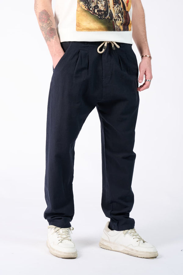 Pantaloni Lino con Bottone| Barone Firenze