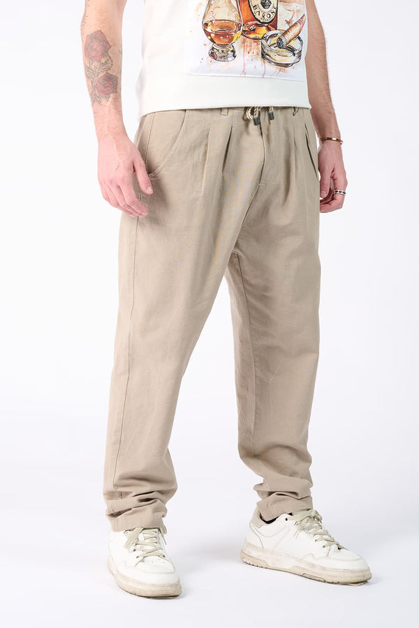 Pantaloni Lino con Bottone| Barone Firenze