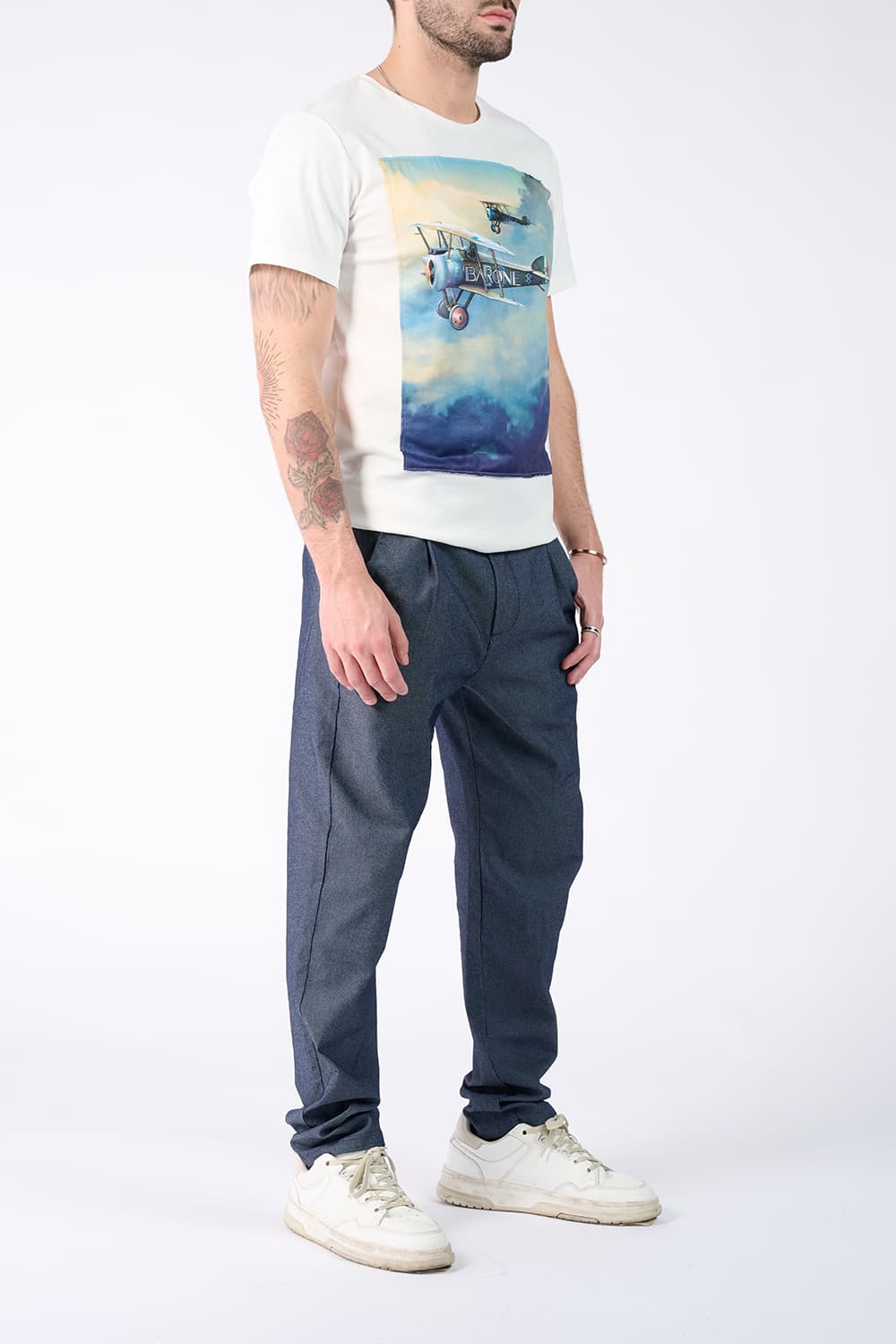 T-Shirt Uomo Stampa Aeroplano | Barone Firenze