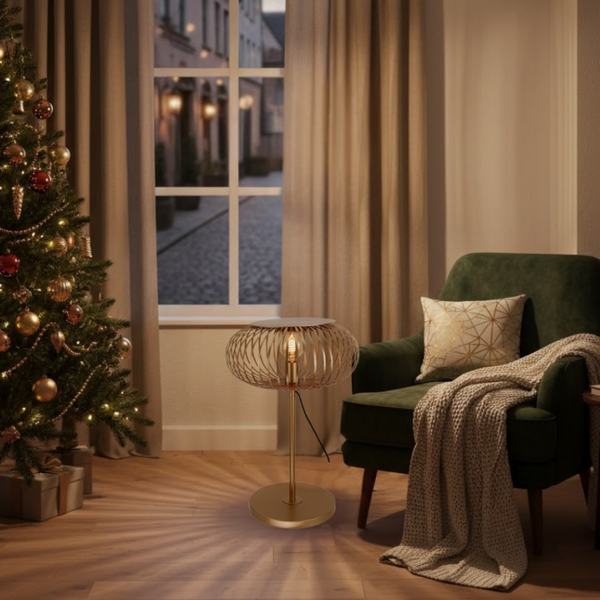 Curvato vloerlamp 1-lichts Ø40 cm in goud met elegante, ronde vormgeving.