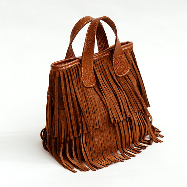 DAKOTA - Suede Tote with Leather Fringes