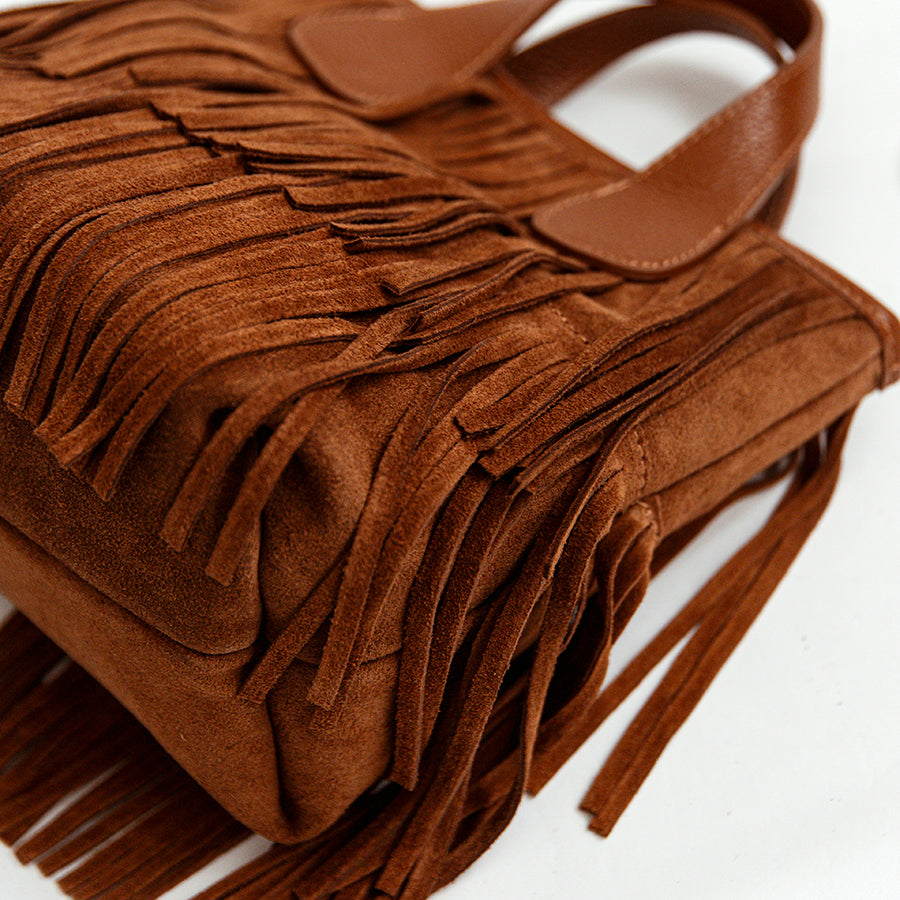 DAKOTA - Suede Tote with Leather Fringes