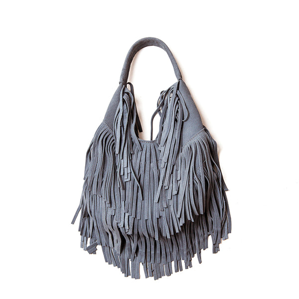 DAKOTA - Suede bag with blue fringes