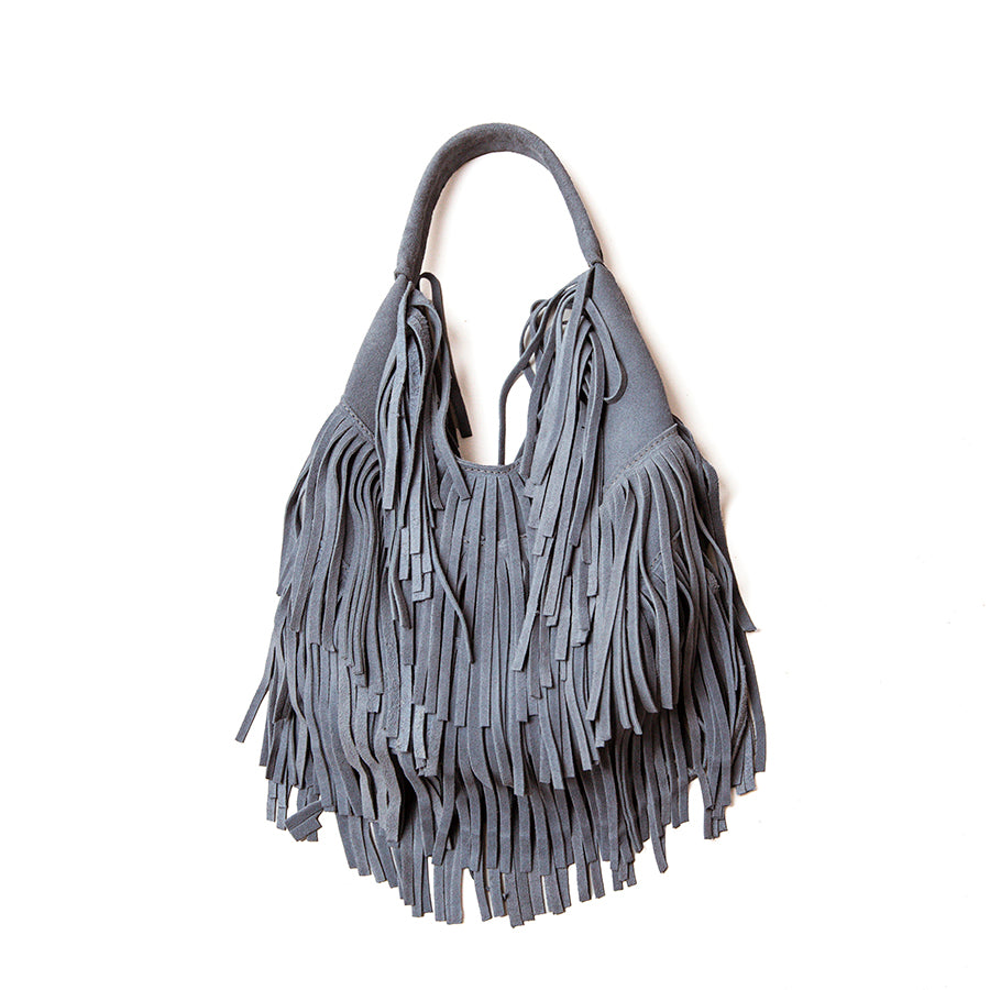 DAKOTA - Suede bag with blue fringes
