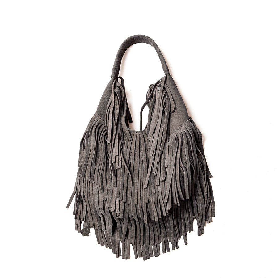 DAKOTA - Taupe Suede Bag with Fringes