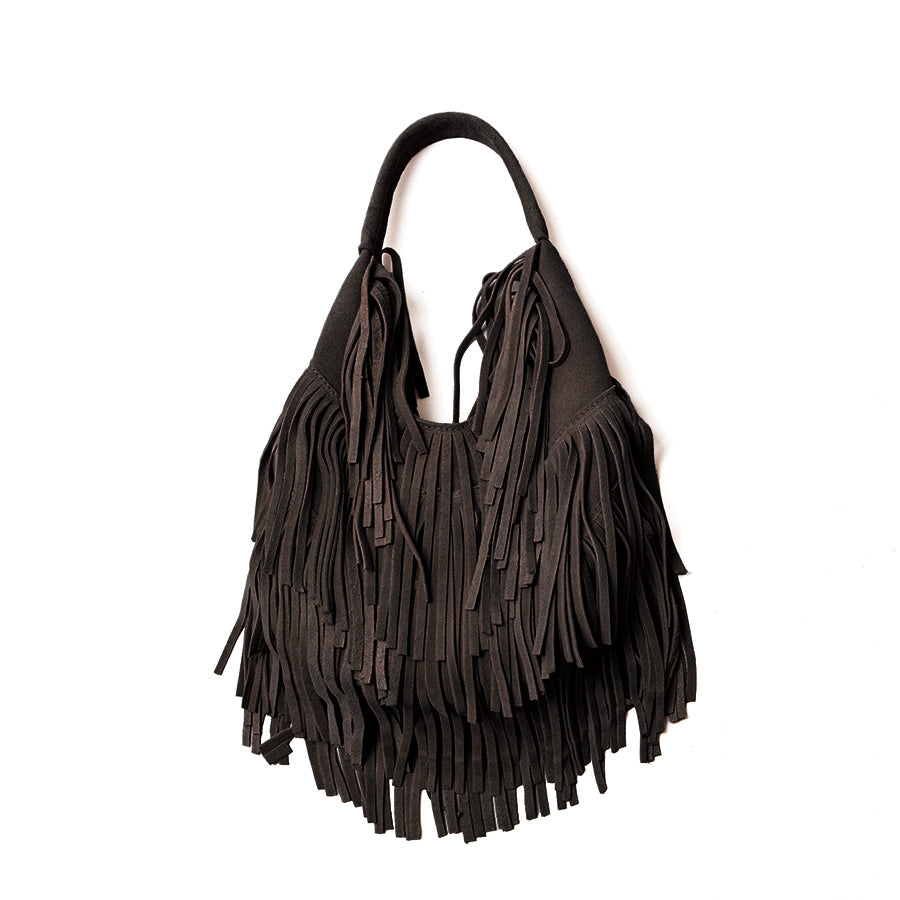 DAKOTA - Suede Bag with Moka Fringes