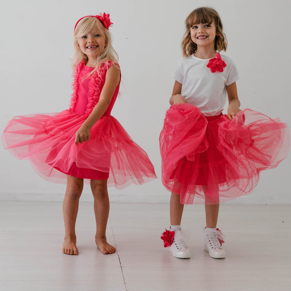 JURK IN VISCOSE EN TULLE