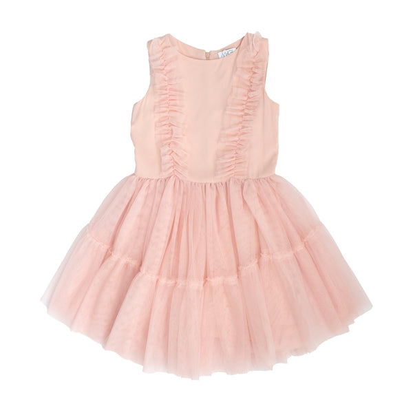 DRESS IN VISCOSE AND TULLE