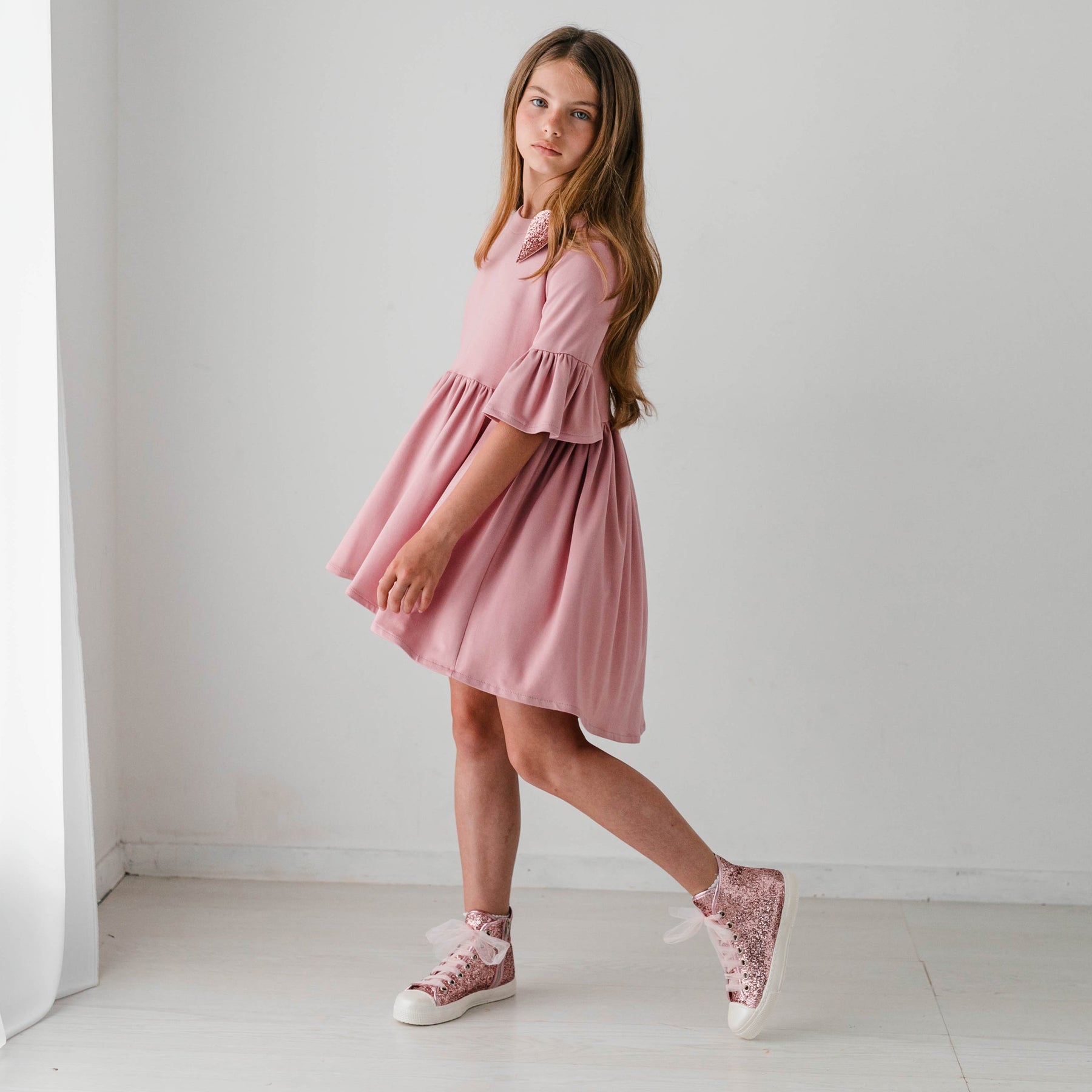 SWEATSHIRT DRESS WITH TULIP SLEEVES