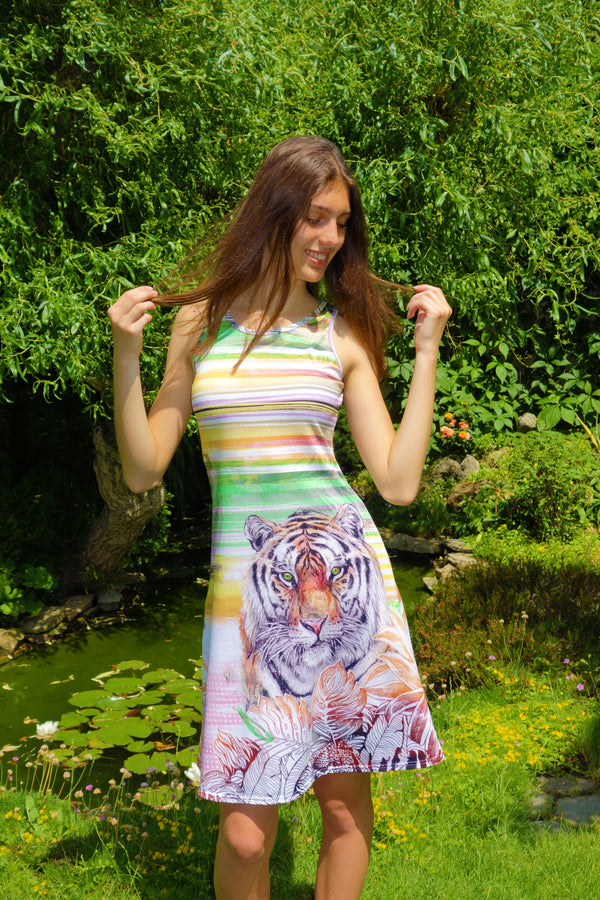 Women's Cotton Dress Lion/Tiger - Two Patterns One Dress