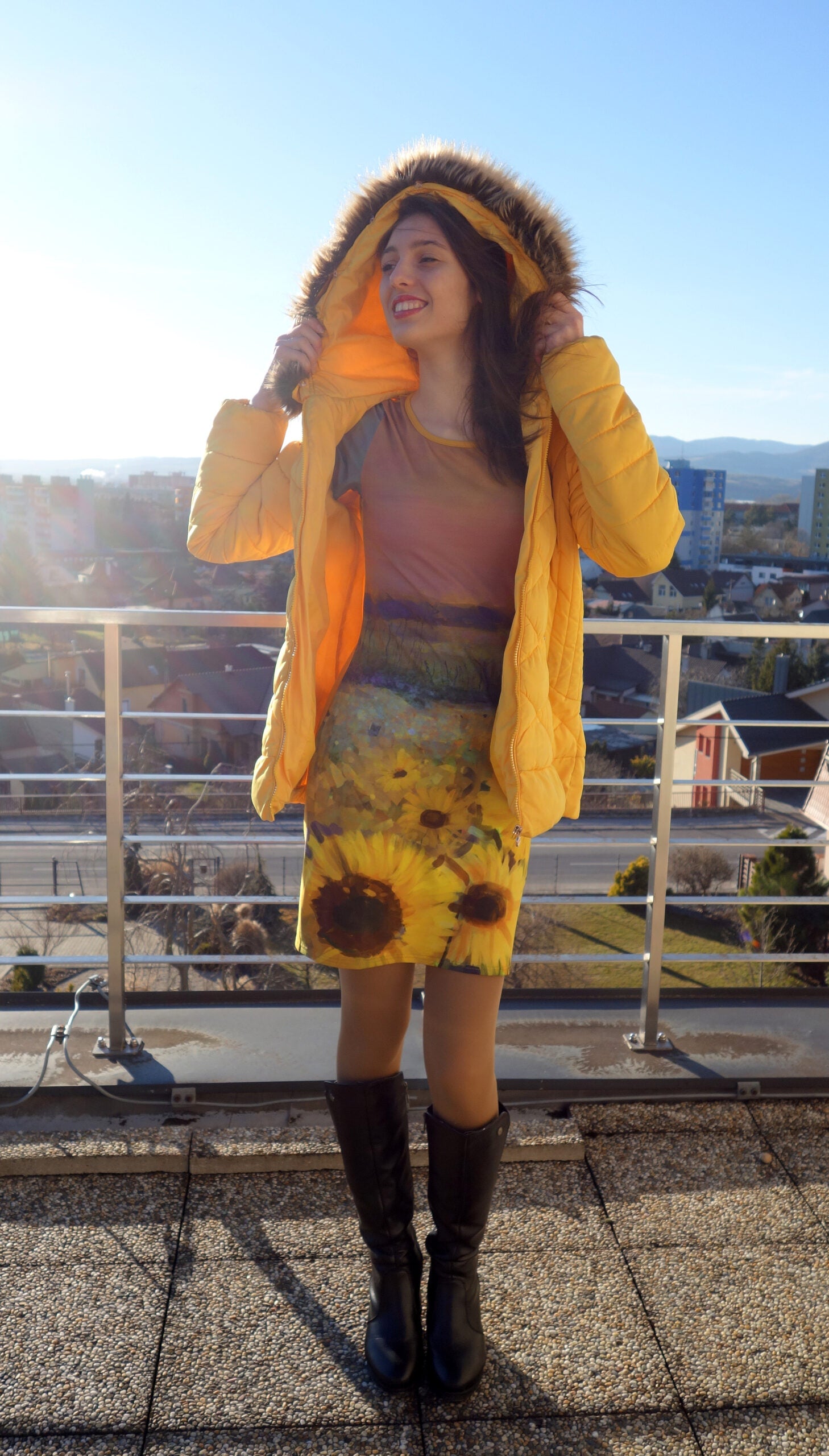 darker cotton sunflower dress