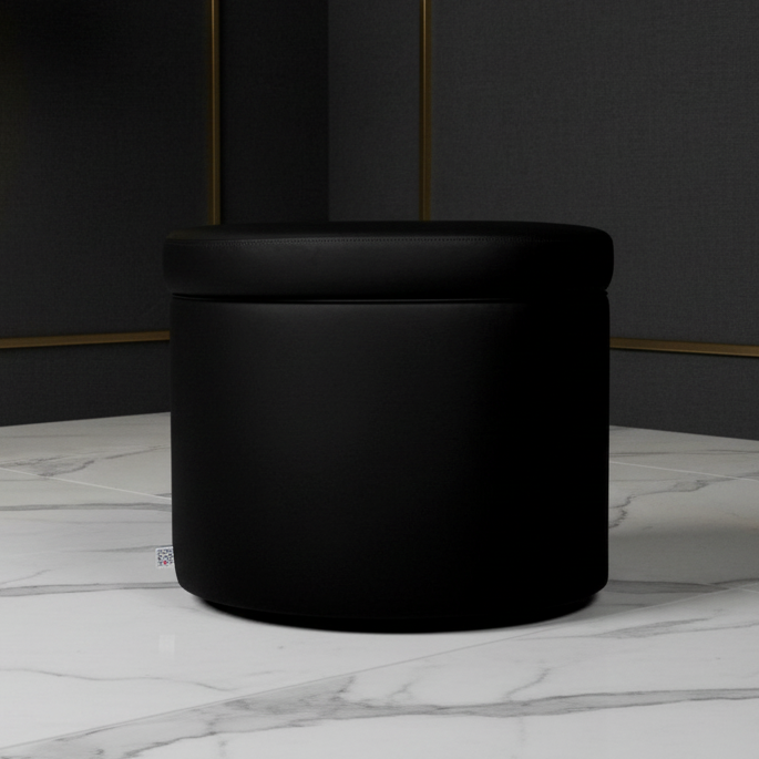 Pouf Contenitore Rotondo in Ecopelle nero