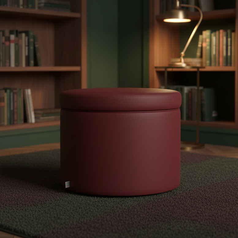Pouf Contenitore Rotondo in Ecopelle bodeaux
