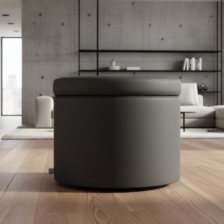 Pouf Contenitore Rotondo in Ecopelle grigio