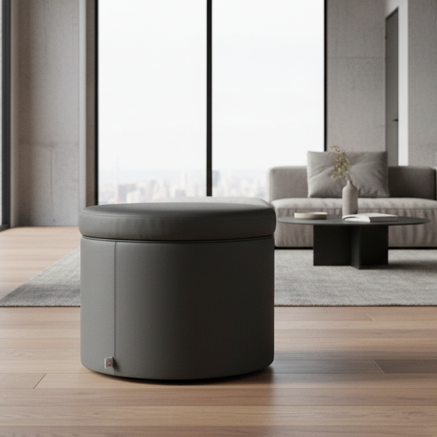 Pouf Contenitore Rotondo in Ecopelle grigio