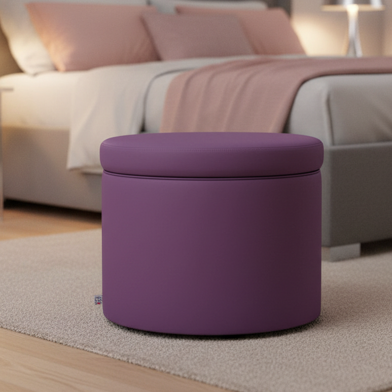 Pouf Contenitore Rotondo in Ecopelle lilla