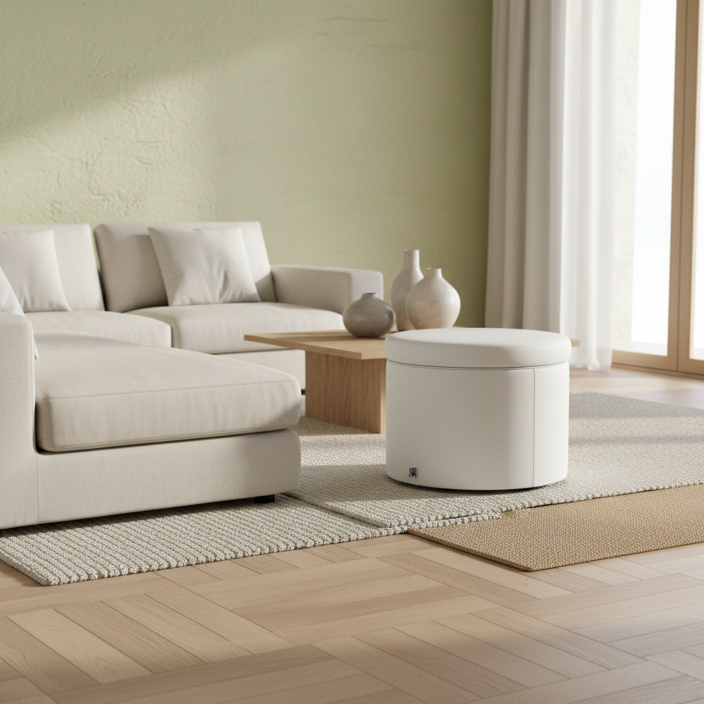 Pouf Contenitore Rotondo in Ecopelle bianco
