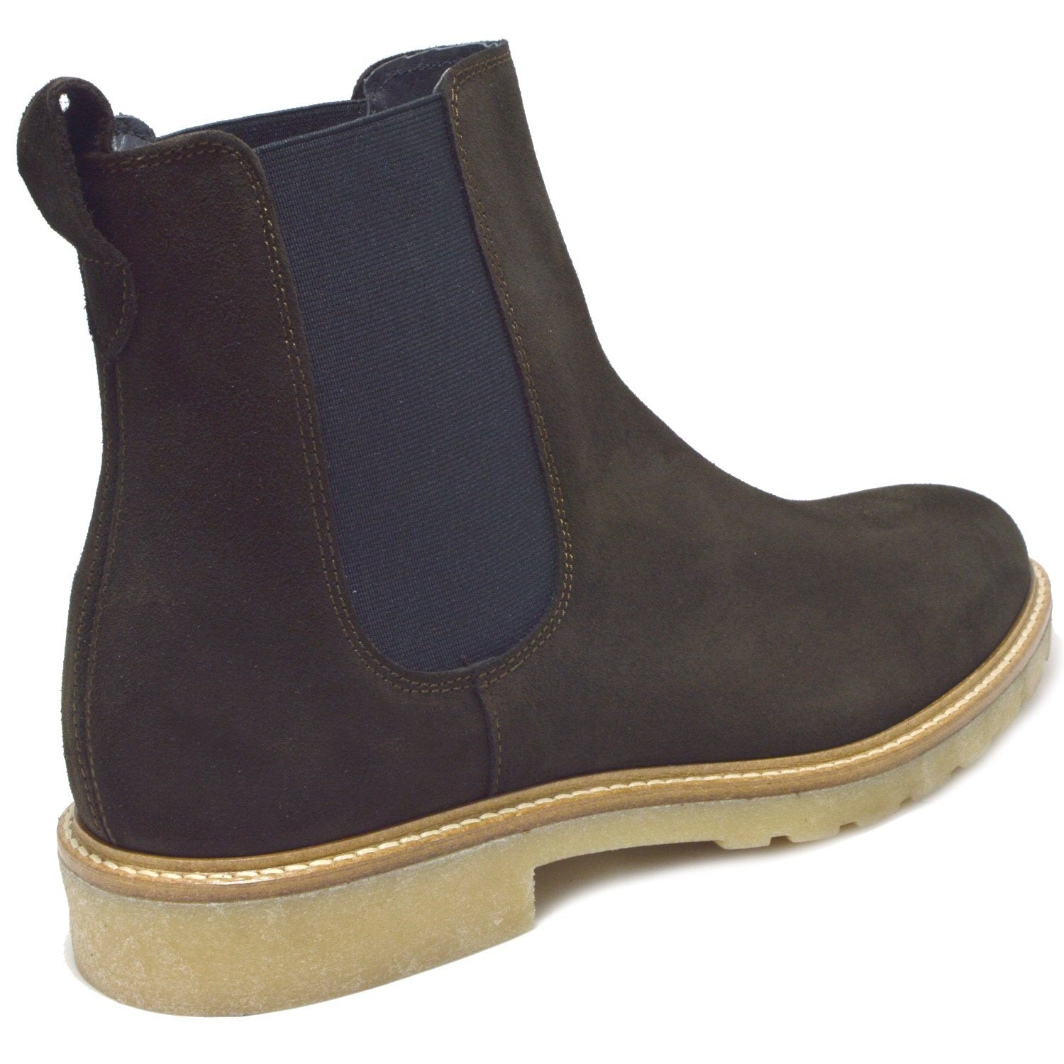 Siena, Italian Brown Suede Chelsea Boots with creme crepe rubber sole.