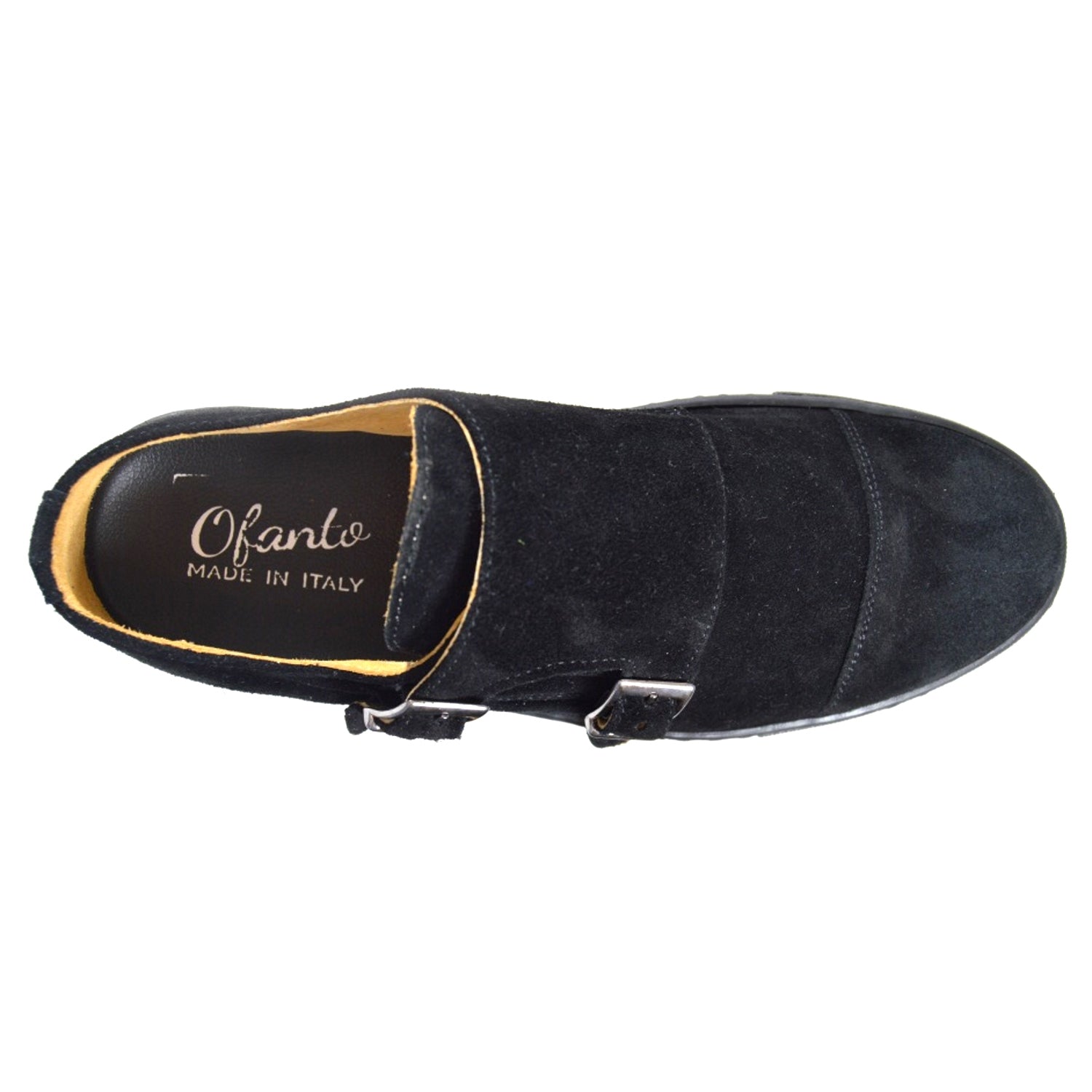 Italian black suede double monk straps with black rubber sole