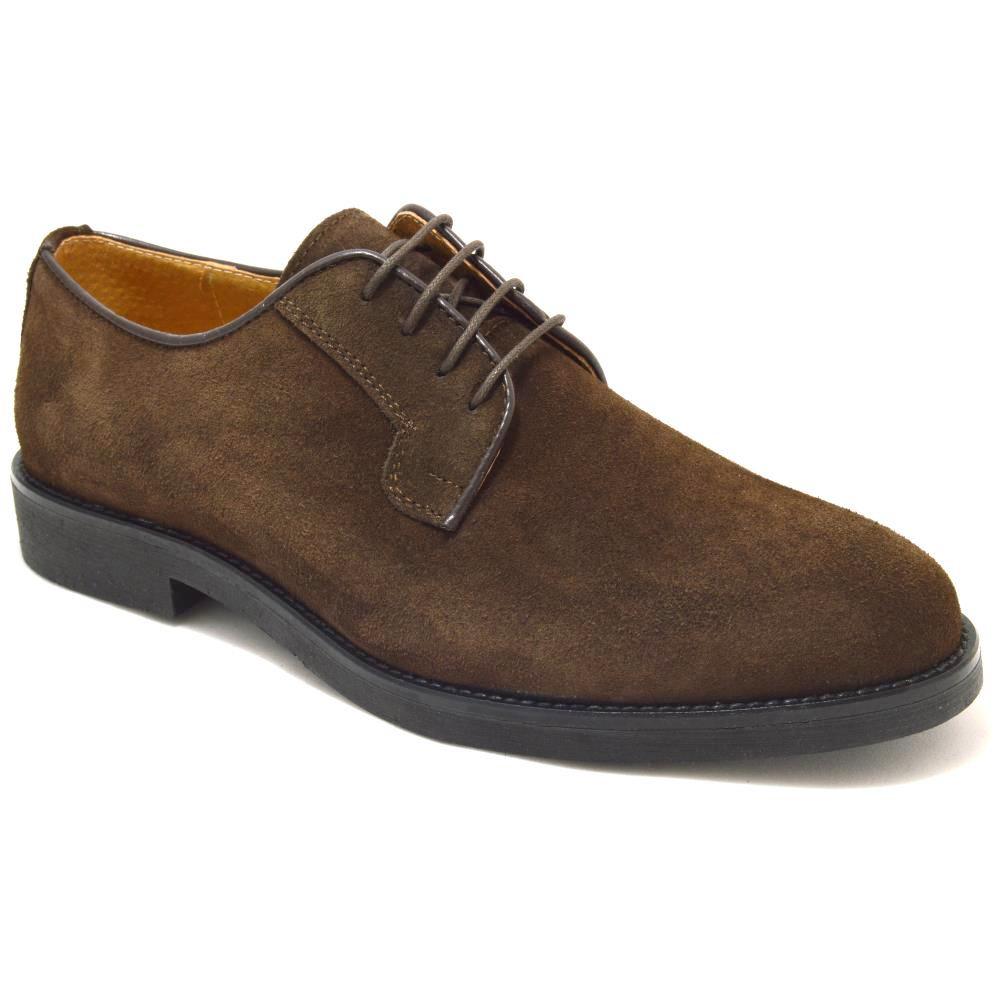 Italy Derby Shoes in brown suede with a black rubber sole, Piacenza