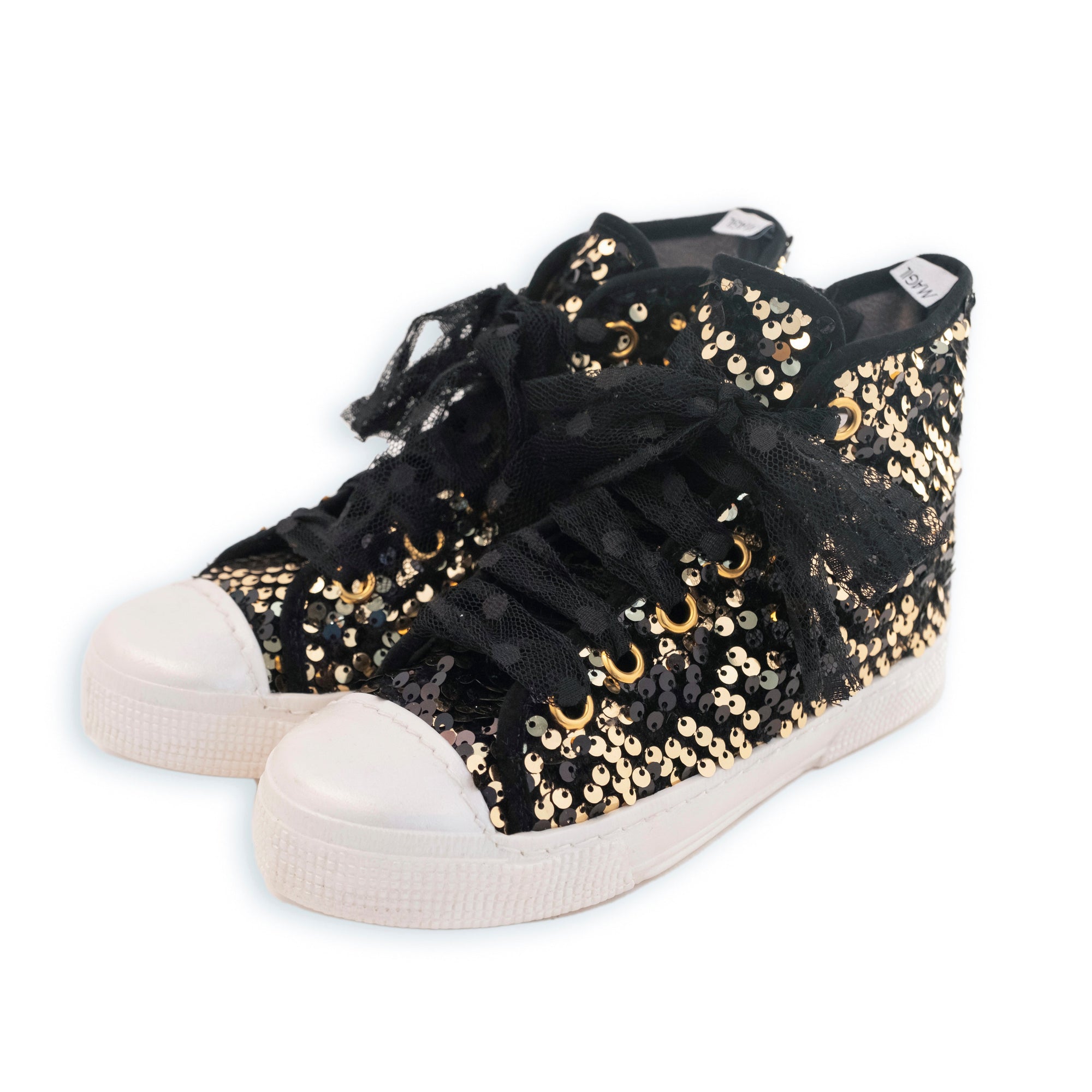 HIGH TOP SNEAKER WITH BLACK AND GOLD SEQUINS