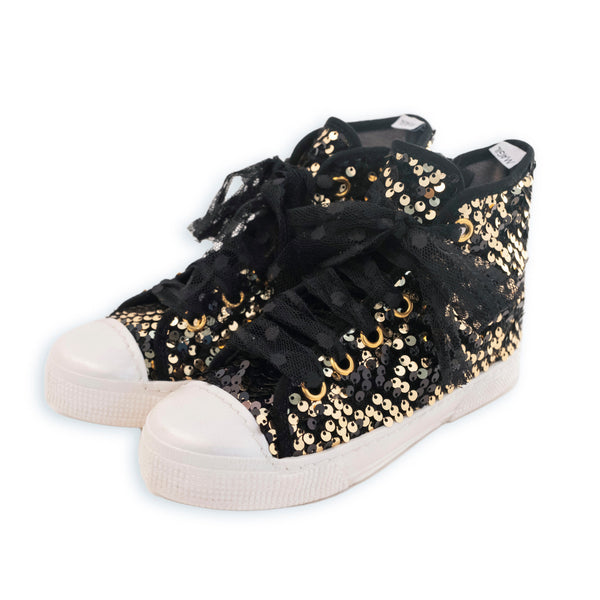 HIGH TOP SNEAKER WITH BLACK AND GOLD SEQUINS