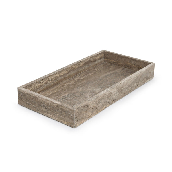 Vassoio in marmo con bordo 40x20x5cm Travertino titanio
