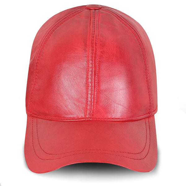 Leren pet rood unisex