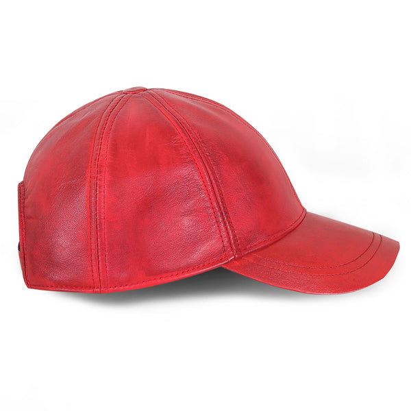 Leather cap red unisex