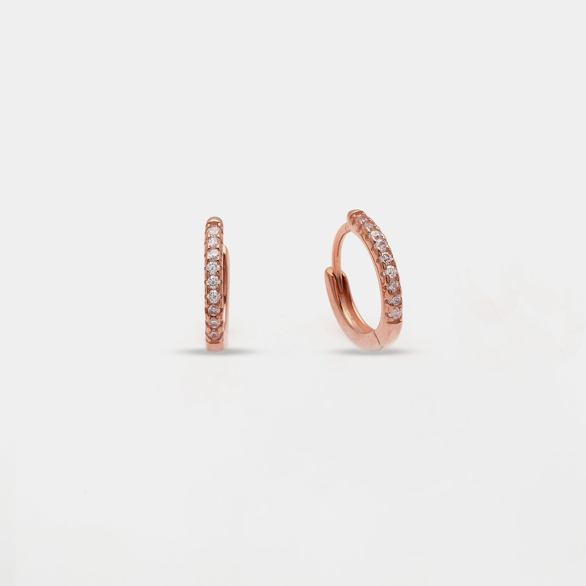 Rose gold silver earrings hoop lobe snap with white zirconia mm 13