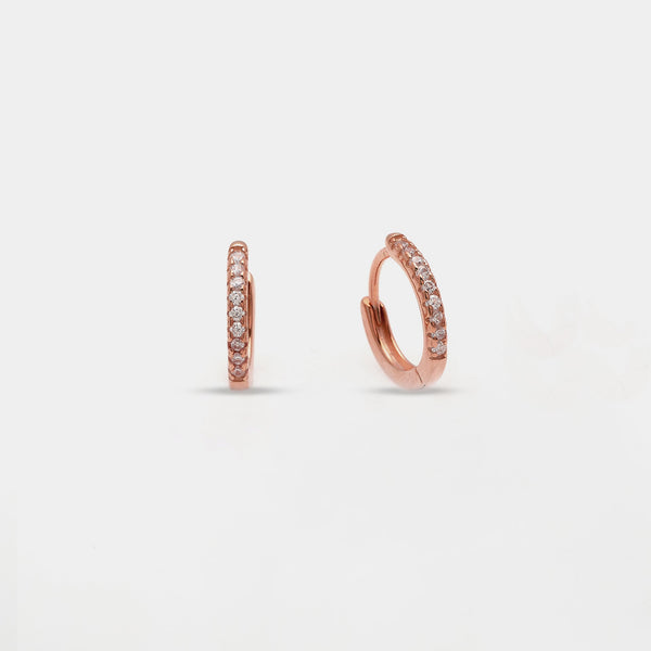 Rose gold silver earrings hoop lobe snap with white zirconia mm 13