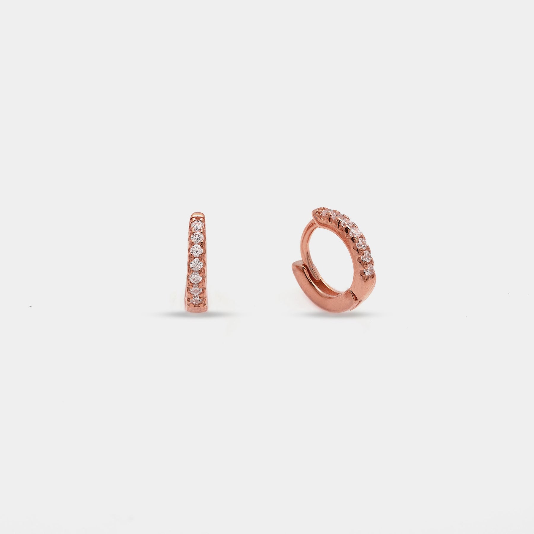 Rose gold silver earrings hoop with white zirconia 10 mm