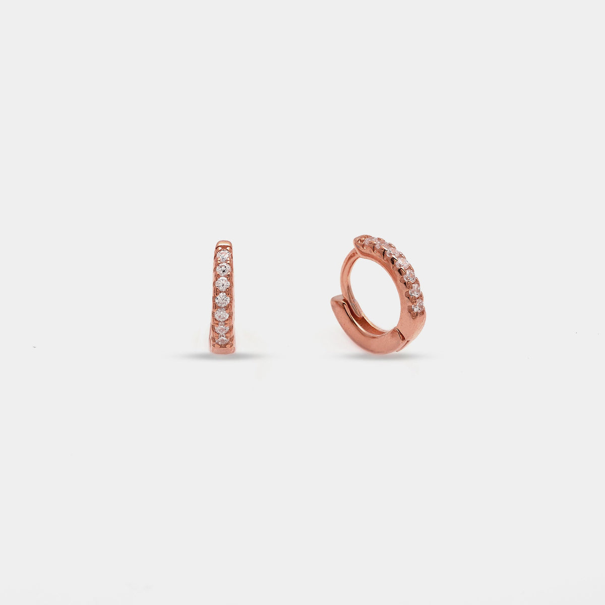Rose gold silver earrings hoop with white zirconia 10 mm