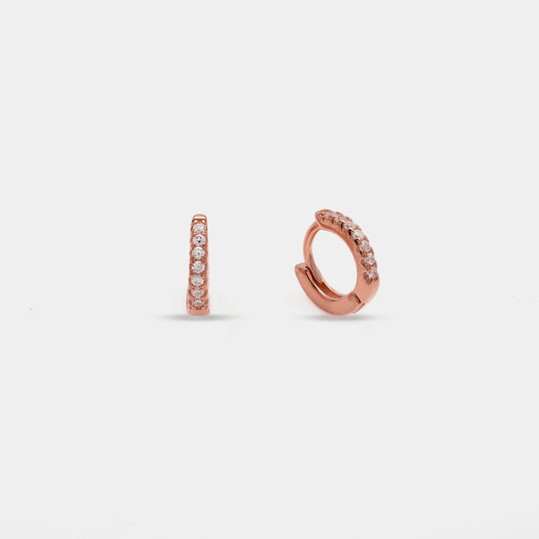 Orecchini argento rosato cerchi giro lobo a scattino con zirconi bianchi mm 10