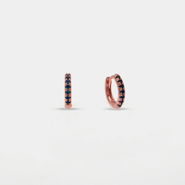 Rose gold silver earrings hoop lobe snap with blue zirconia mm 10