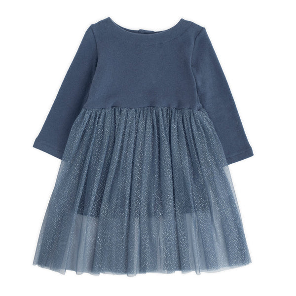 WARM COTTON DRESS WITH GLITTER TULLE SKIRT