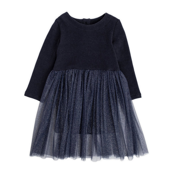 WARM COTTON DRESS WITH GLITTER TULLE SKIRT