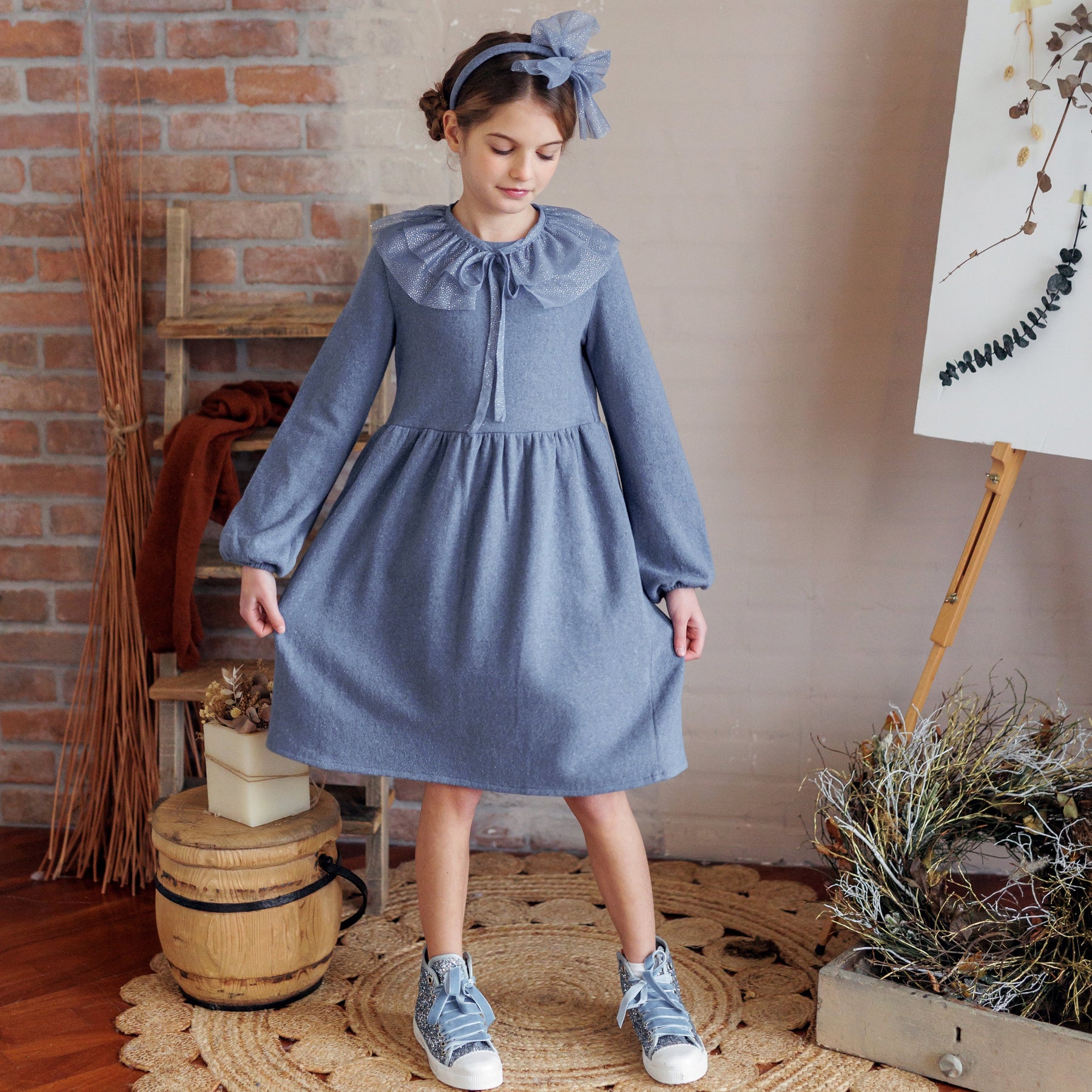 ABITO IN CALDO COTONE CON COLLETTO GLITTER