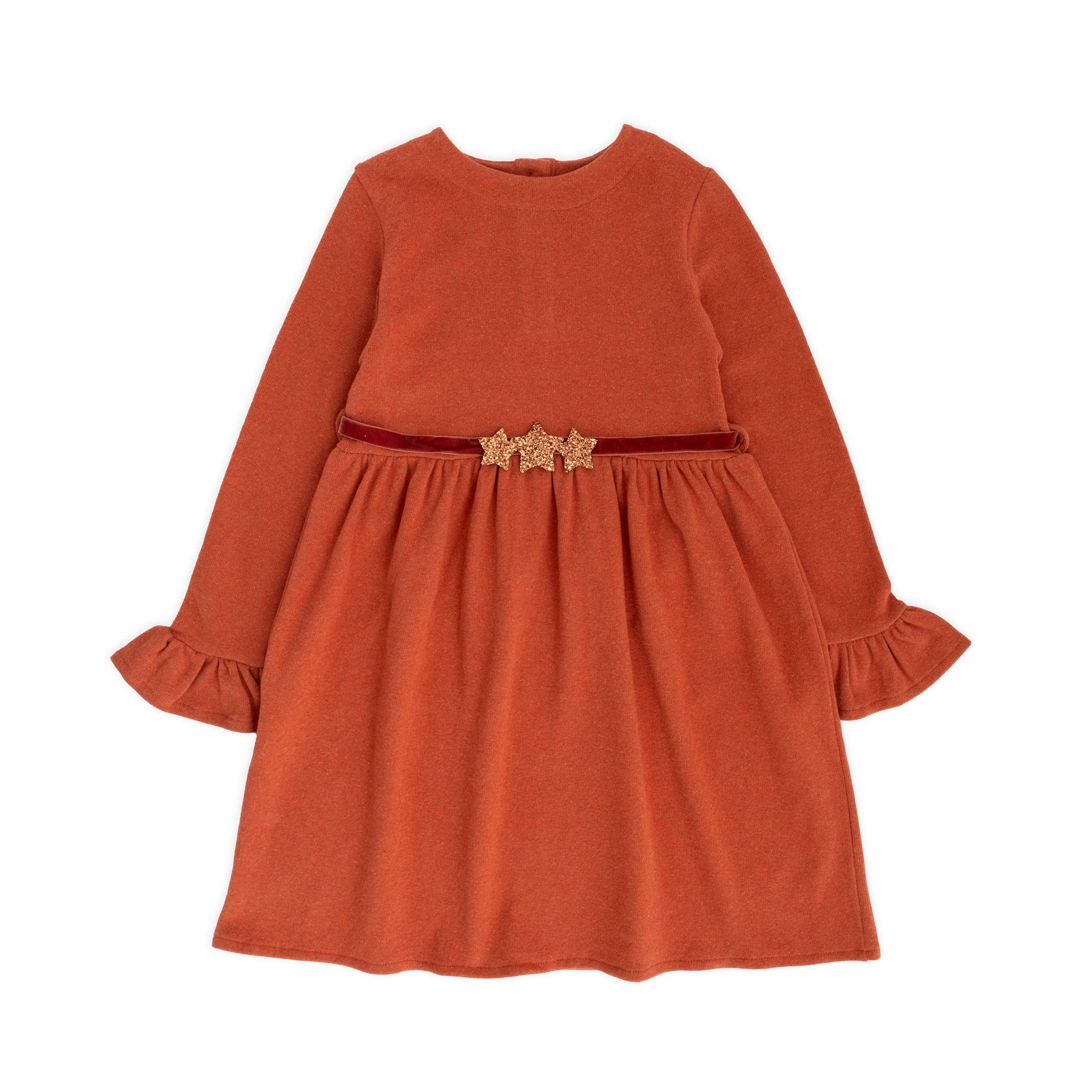 WARM COTTON DRESS WITH GLITTER STARS BELT