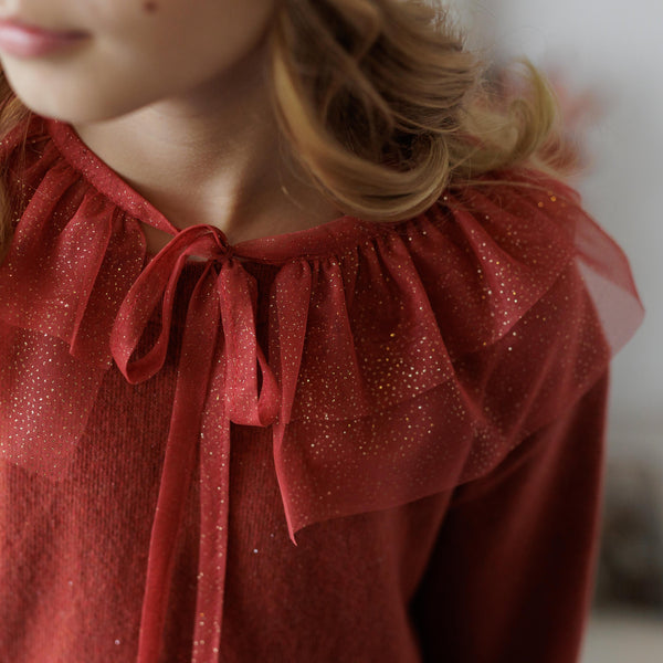 MAGLIA CON COLLETTO IN TULLE GLITTER