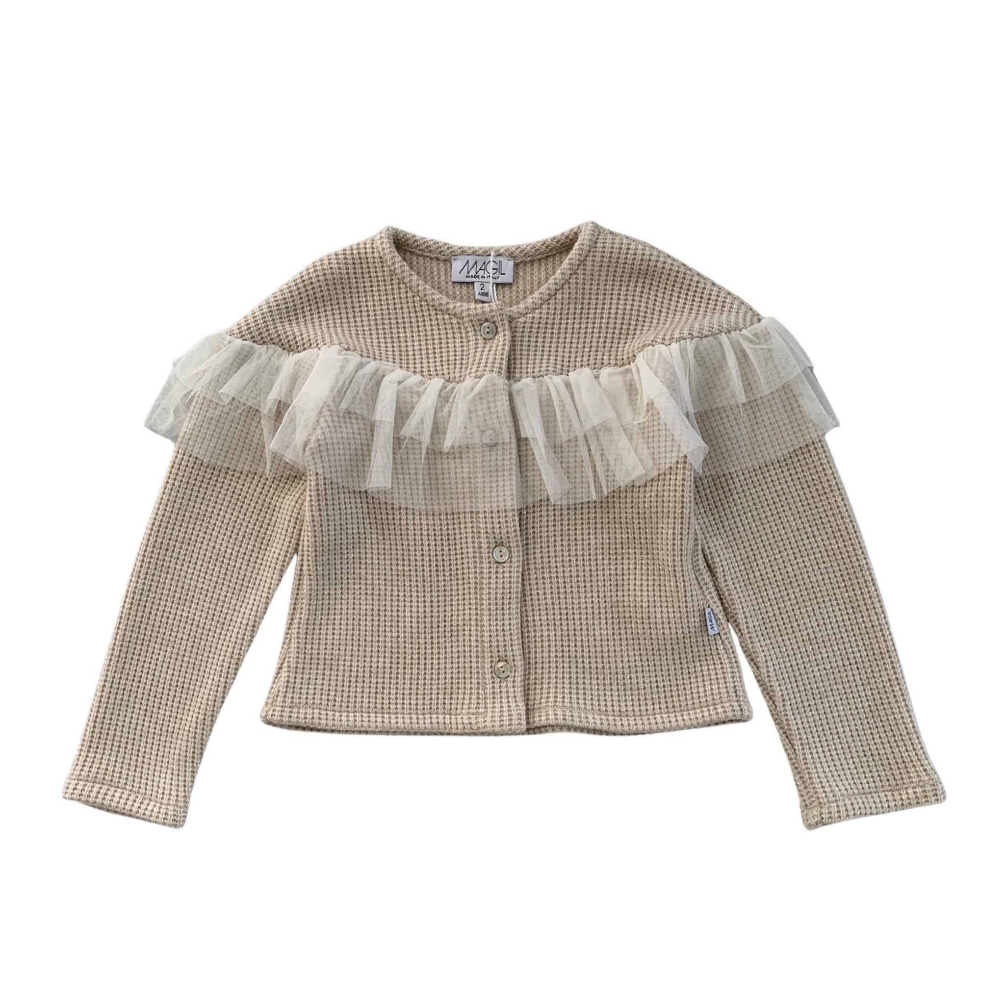 CARDIGAN MAGLINA LUREX CON VOLANT TULLE