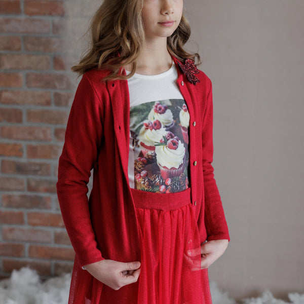 RED WARM COTTON CARDIGAN