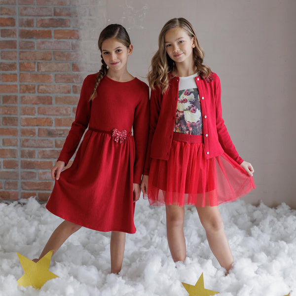 RED WARM COTTON CARDIGAN