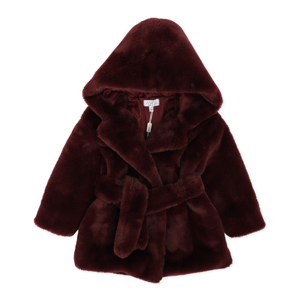 FAUX FUR COAT WITH HOOD
