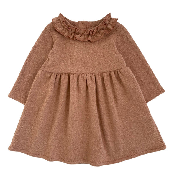 WARM COTTON DRESS WITH RUFFLES ON THE NECK