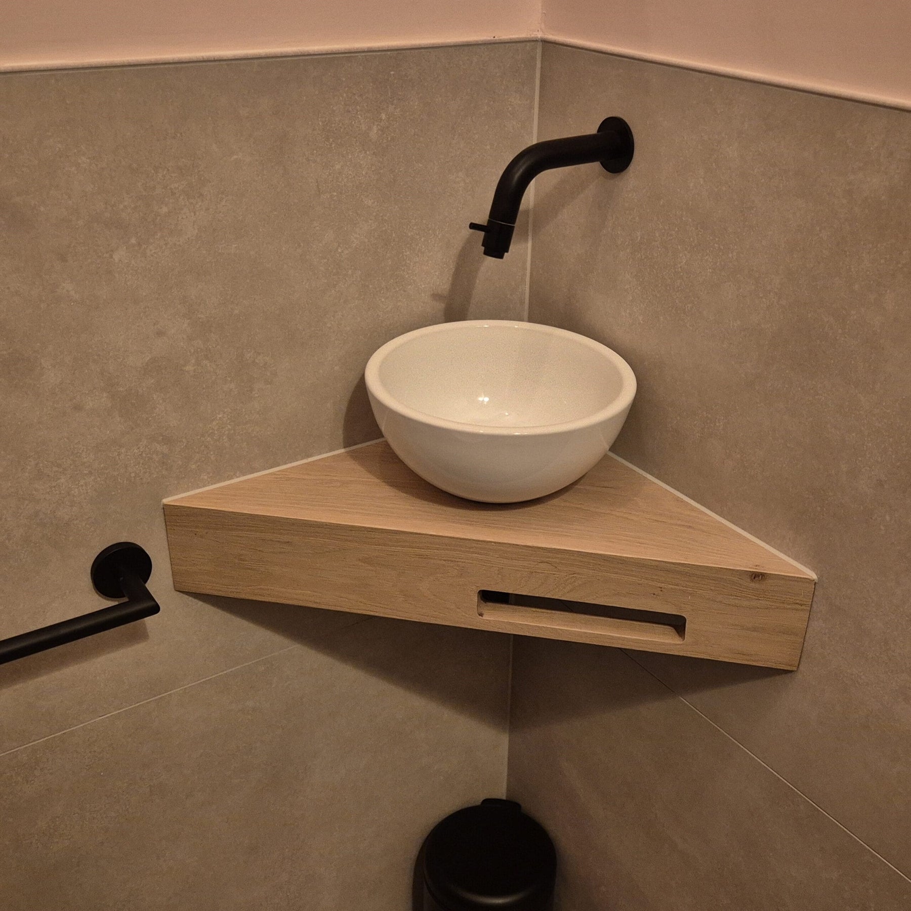 Corner Sink Shelf - Oak - Custom Made