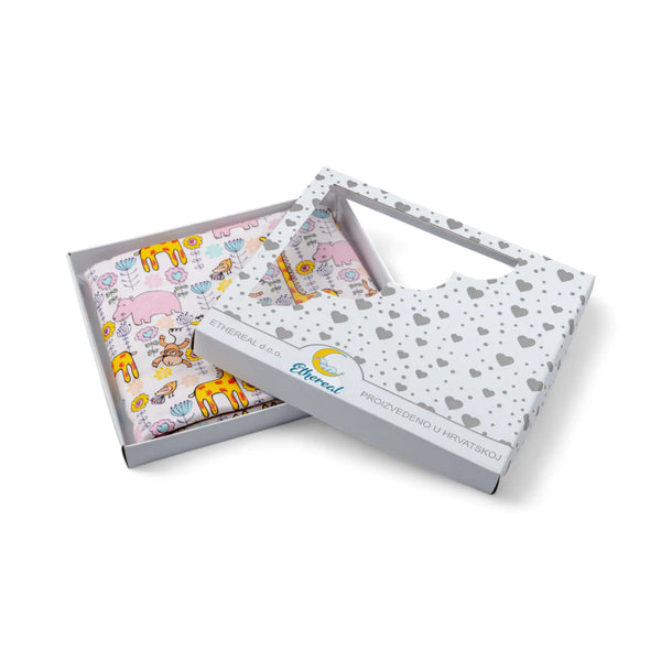 Premium Cotton Double Layer Blanket - Giraffes - Pink