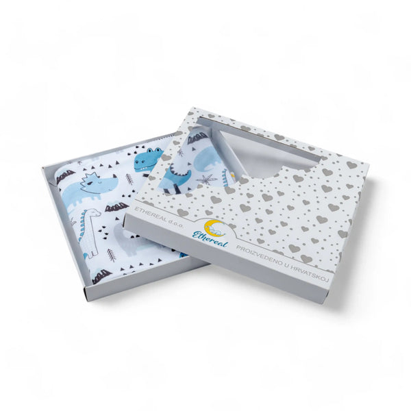 Premium Cotton Double Layer Blanket - Blue Dino