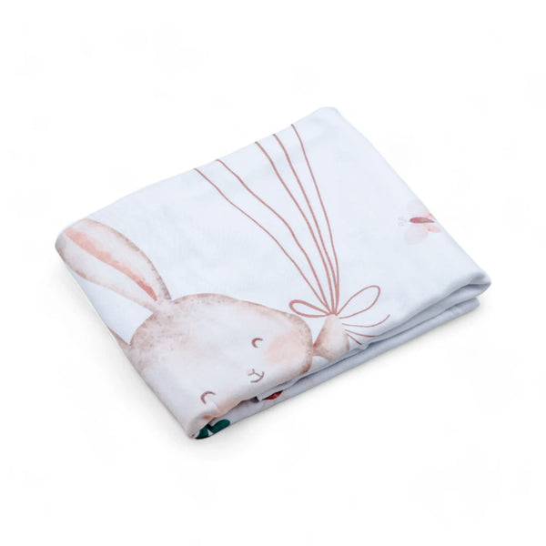 Personalized Premium Cotton Double Layer Blanket - Bunny with Flowers