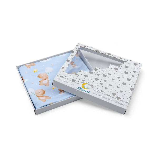 Premium Cotton Double Layer Blanket - Bear - Blue